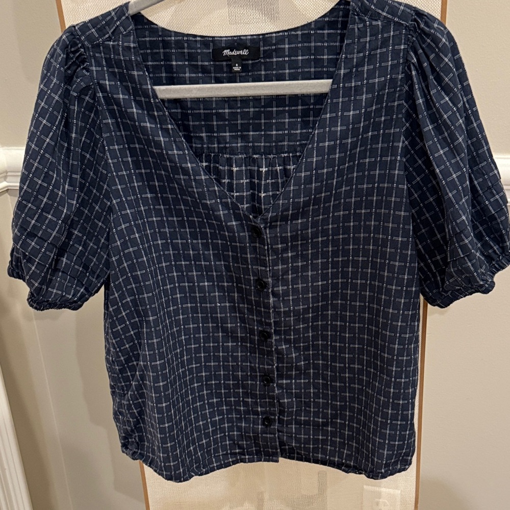 Madewell Dark Blue Checkered Blouse Small